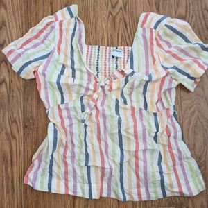 Striped tie-front blouse